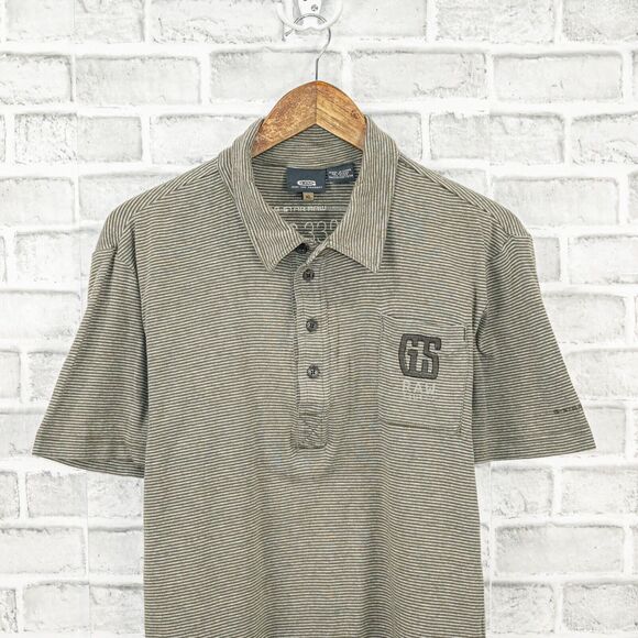 G Star RAW Short Sleeve Polo Shirt Green Striped Cotton XL - Picture 5 of 9